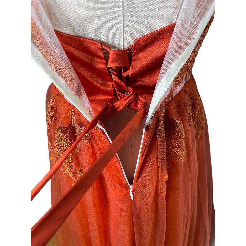 Vintage 1950s Embroidered Tulle Ballgown Couture Prom Dress Orange MINT Size 4 - Picture 9 of 15